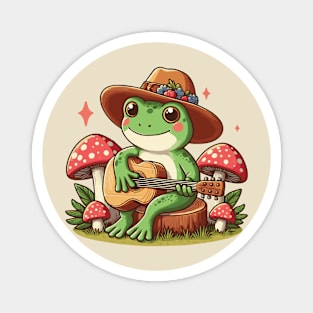 Cottagecore Aesthetic Frog Playing a Guitar Magnet